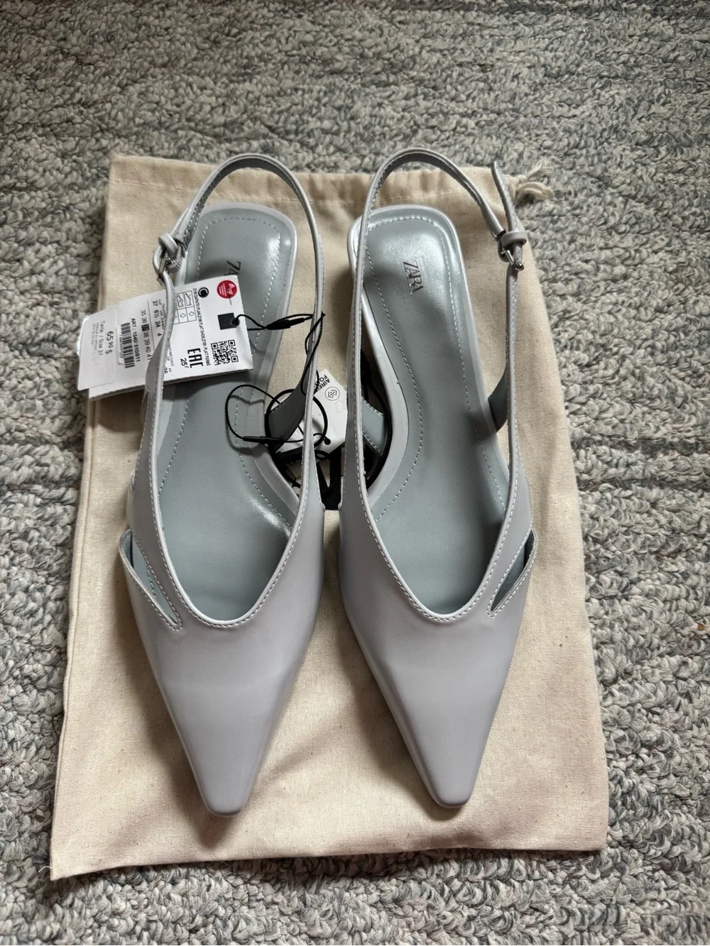 New with Tags Zara Women Pointed Slingback Heels Flats Pastel Light Blue Size 37 - Picture 1 of 9